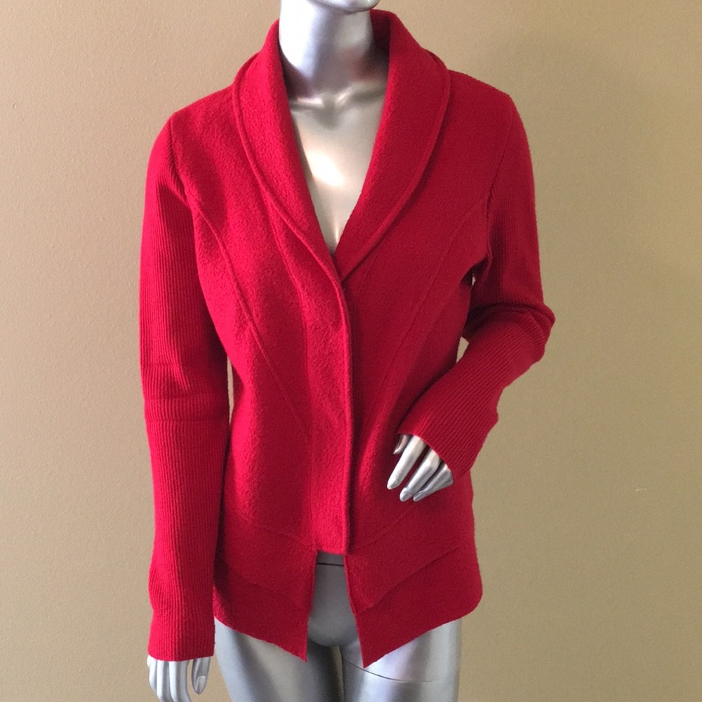 ALFANI | Bright Cherry Red Boiled Wool Cardigan